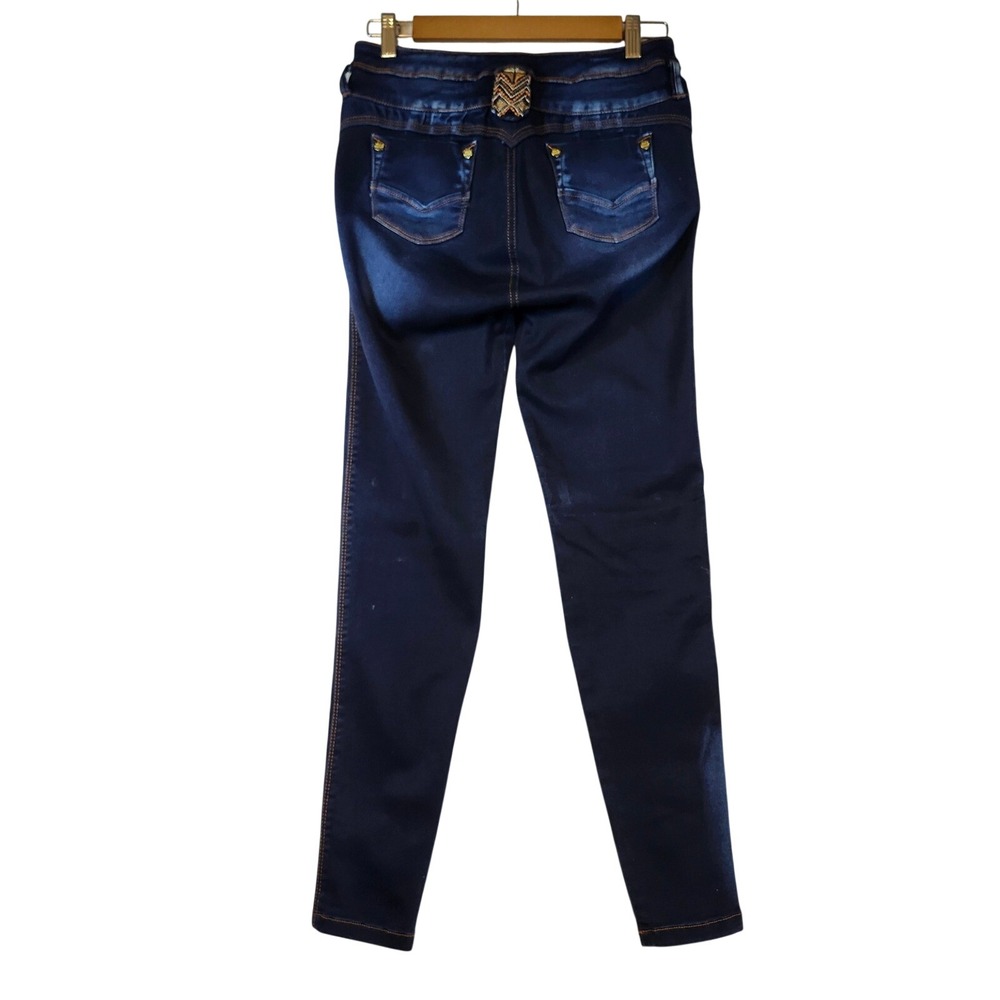 Bon Bonup Womens High Waisted Embroidered Dark Wash Skinny Jeans Blue Size 28 - Picture 2 of 14